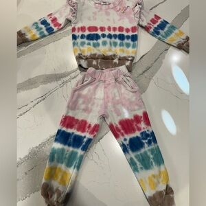 Lola and the Boys tie-dye You Are Amazing ruffle sweatshirt, and sweatpants set